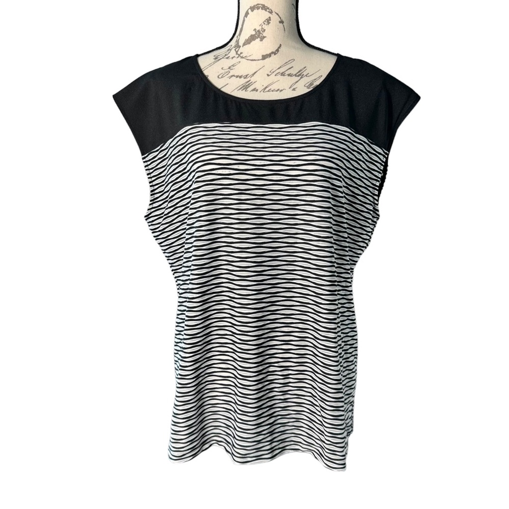 Calvin Klein Black White Geometric Sleeveless Blouse XL | Work Casual Top